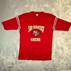 Logo 7 Jersey Womens XL Red San Francisco 49ers Vintage NFL V-Neck Stripe Sleeve